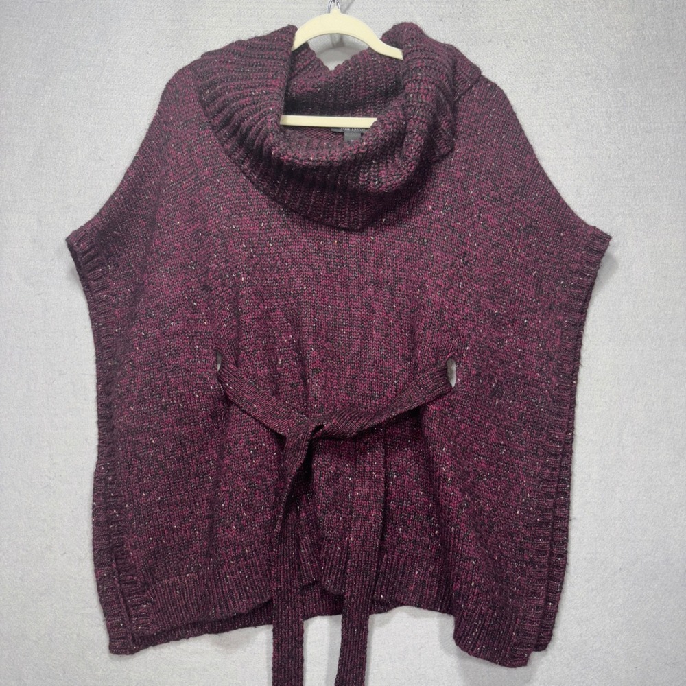 White House Black Market Belted Poncho Sweater XS Cowl Neck Speckled‎ Retro Boho